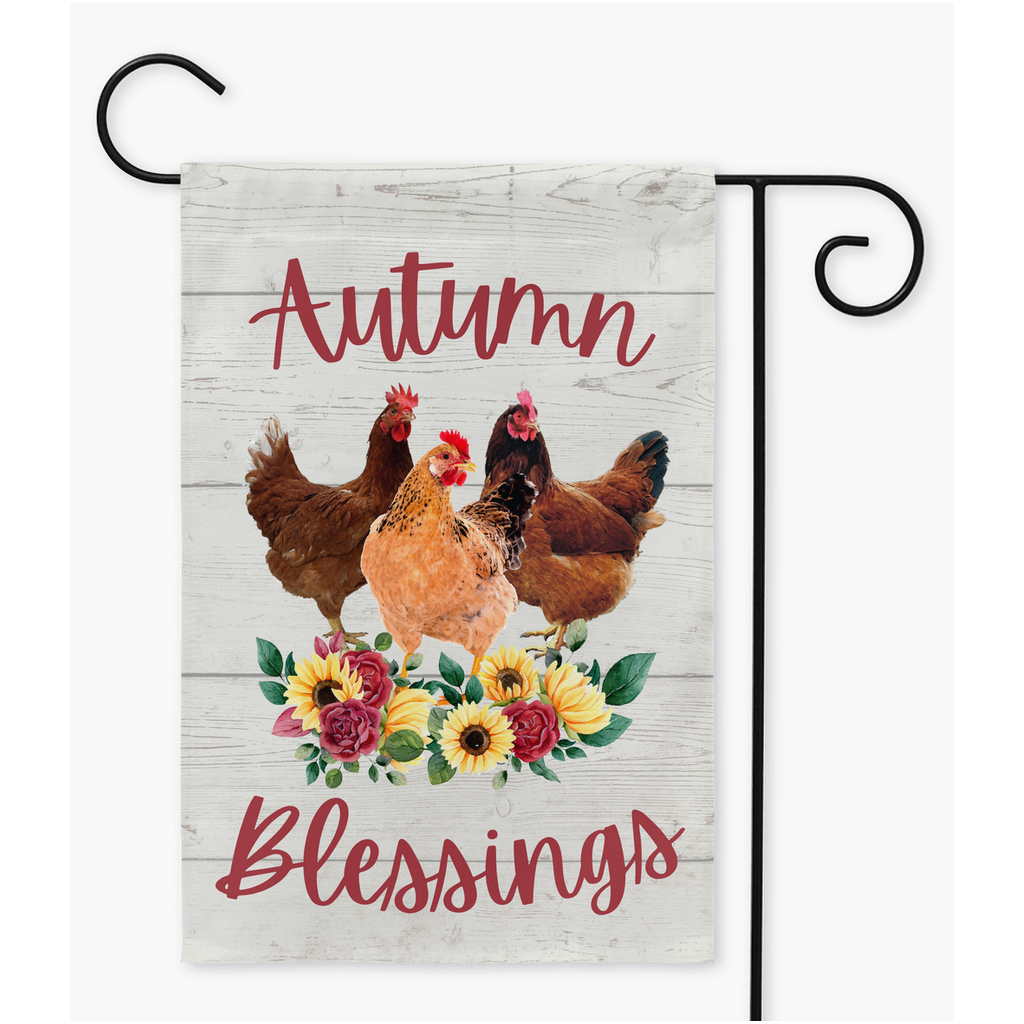 Autumn Blessings Chickens Yard Flag