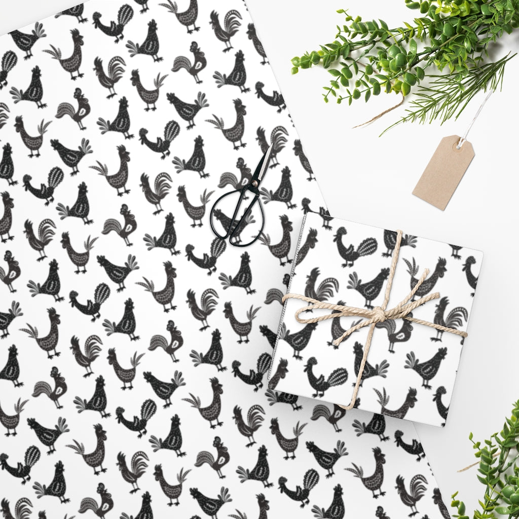 Repeating Roosters Chicken Print Wrapping Paper