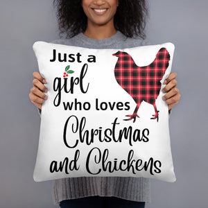 Just a Girl Who Loves Christmas and Chickens Throw Pillow