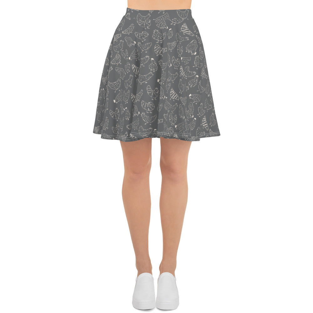 Grey Hen Print Skater Skirt