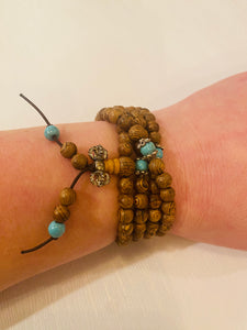 Wood, Turquoise Beaded Stretch Bracelet or Necklace