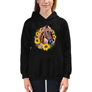 Horse with Flowers (no text) Kids Hoodie