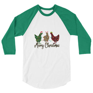 Merry Christmas Chicken 3/4 sleeve raglan shirt