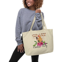 Load image into Gallery viewer, Crazy Chicken Lady Floral Large organic tote bag
