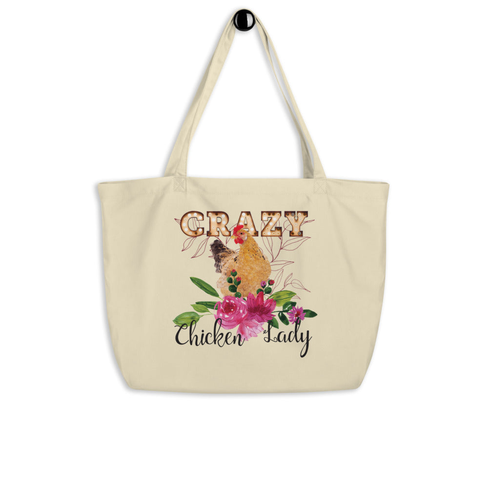 Crazy Chicken Lady Floral Large organic tote bag