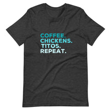 Load image into Gallery viewer, Coffee Chickens Titos Repeat Short-Sleeve Unisex T-Shirt
