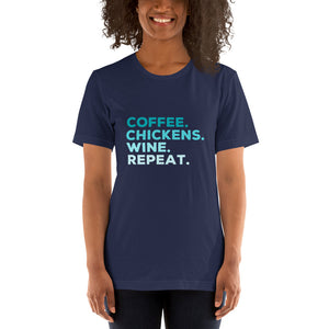 Coffee Chickens Wine Repeat Short-Sleeve Unisex T-Shirt