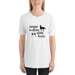Horse Mother Wine Lover Short-Sleeve Unisex T-Shirt Black Text