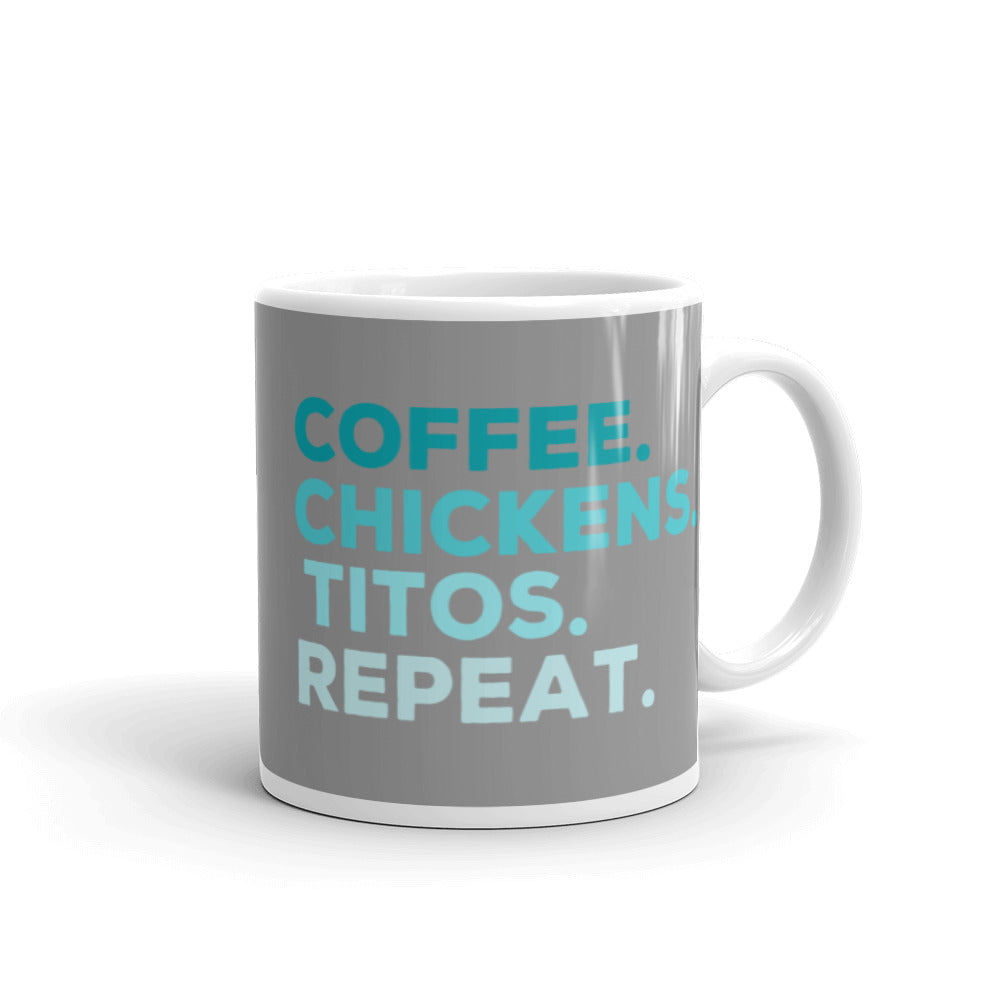 Coffee Chickens Titos Repeat Ceramic Mug