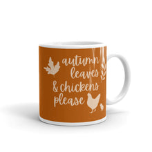 Load image into Gallery viewer, Autumn Leaves &amp; Chickens Please Ceramic Mug
