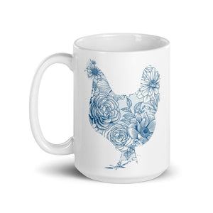 Chicken Silhouette Blue Floral Mug