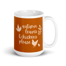 Load image into Gallery viewer, Autumn Leaves &amp; Chickens Please Ceramic Mug
